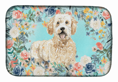 Dog Spreed art Dish Drying Mat (Color: Goldendoodle, size: 14 x 21)