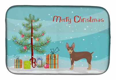 Dog Breed/Merry Christmas art Dish Drying Mat (Color: Miniature Fox Terrier, size: 14 x 21)