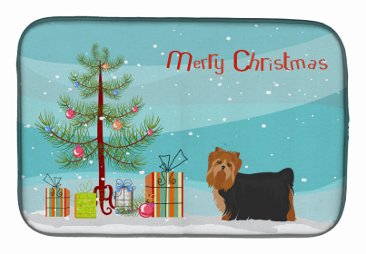 Dog Breed/Merry Christmas art Dish Drying Mat (Color: Yorkshire Terrier, size: 14 x 21)