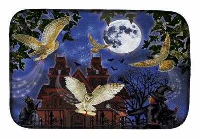 Halloween themed Dish Drying Mat (Color: Halloween Owl Express, size: 14 x 21)
