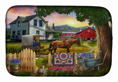Real Life/Landscape Art/Painting Themed Dish Drying Mat (Color: Headed Home for Dinner Farm, size: 14 x 21)