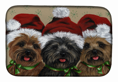 Dog Breed Art Dish Drying Mat (Color: Cairn Terrier Christmas Ceaser and Co, size: 14 x 21)