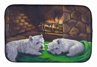 Dog Breed Art Dish Drying Mat (Color: Westie A Winter's Night, size: 14 x 21)