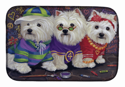 Dog Breed Art Dish Drying Mat (Color: Westie Free Spirits, size: 14 x 21)