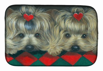 Dog Breed Art Dish Drying Mat (Color: Yorkie 2 Hearts, size: 14 x 21)