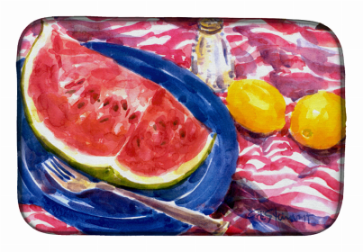 Food/Beverage Art Themed Dish Drying Mat (Color: Fruits and Vegetables - Watermelon, size: 14 x 21)