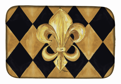 Fleur de lis Dish Drying Mat (Color: Black and Gold Fleur de lis New Orleans, size: 14 x 21)
