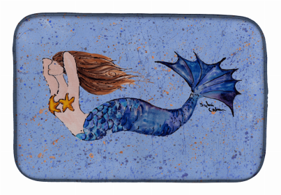 Mermaid/Merman Dish Drying Mat (Color: Brown Headed Mermaid on Blue, size: 14 x 21)