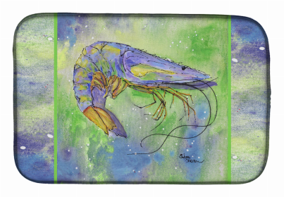 Sealife Themed Dish Drying Mat (Color: Shrimp Blues and Greens, size: 14 x 21)