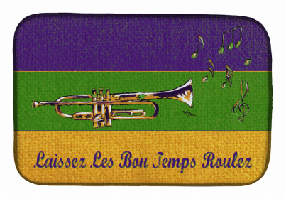 Mardi Gras Dish Drying Mat (Color: Mardi Gras Jazz Trumpet, size: 14 x 21)