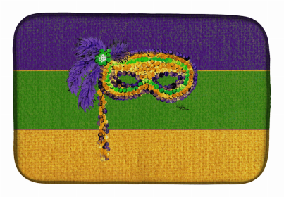 Mardi Gras Dish Drying Mat (Color: Mardi Gras Mask on Stick, size: 14 x 21)