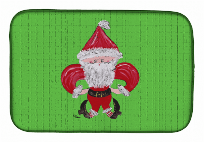 Fleur de lis Dish Drying Mat (Color: Christmas Fleur de lis Santa Claus, size: 14 x 21)