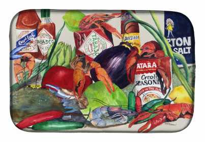 Food/Beverage Art Themed Dish Drying Mat (Color: Louisana Spices, size: 14 x 21)