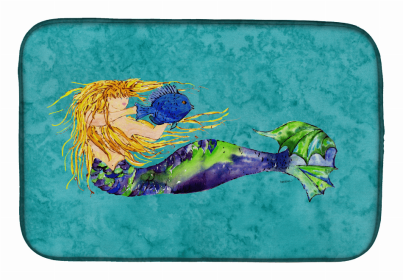 Mermaid/Merman Dish Drying Mat (Color: Blonde Mermaid on Teal 1, size: 14 x 21)