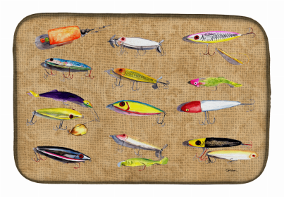 Sealife Themed Dish Drying Mat (Color: Fishing Lures, size: 14 x 21)