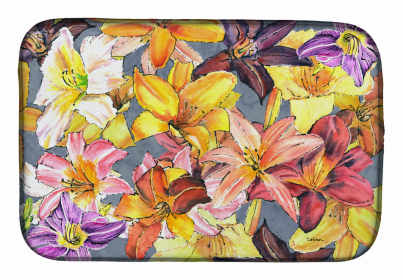 Flowers/Trees Themed Art Dish Drying Mat (Color: Day Lillies, size: 14 x 21)