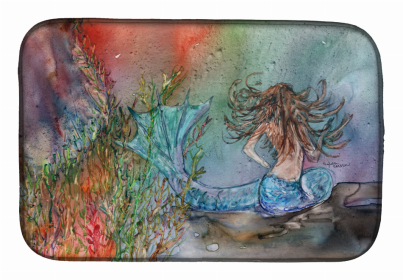 Mermaid/Merman Dish Drying Mat (Color: Brunette Mermaid Water Fantasy, size: 14 x 21)