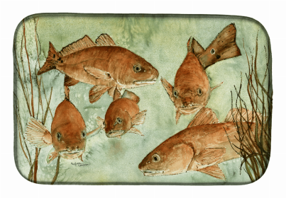 Sealife Themed Dish Drying Mat (Color: Red Fish Swim, size: 14 x 21)