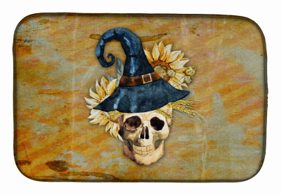 Day of the Dead Dish Drying Mat (Color: Witch Skull, size: 14 x 21)