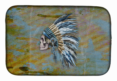 Day of the Dead Dish Drying Mat (Color: Indian Chief Skull, size: 14 x 21)