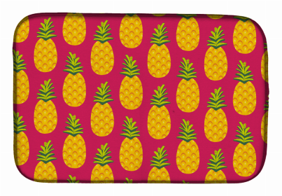 Fruit Art Dish Drying Mat (Color: Pineapples on Pink, size: 14 x 21)