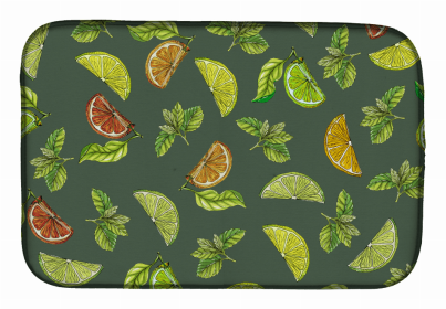 Fruit Art Dish Drying Mat (Color: Lemons, Limes and Oranges - Green, size: 14 x 21)