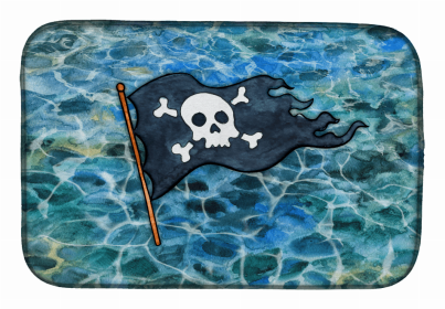 Sealife/Sailing Themed Dish Drying Mat (Color: Pirate Flag, size: 14 x 21)