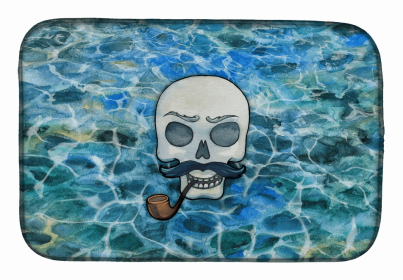 Sealife/Sailing Themed Dish Drying Mat (Color: Skeleton Skull Pirate, size: 14 x 21)