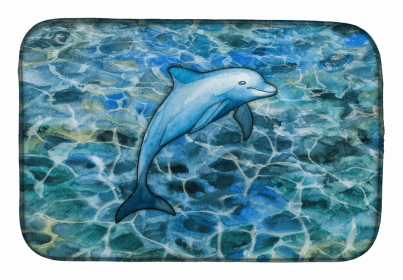 Sealife/Sailing Themed Dish Drying Mat (Color: Dolphin #2, size: 14 x 21)