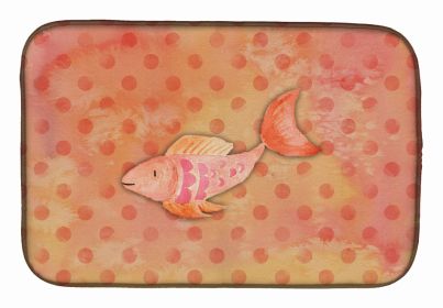 Animal Watercolor Dish Drying Mat (Color: Orange Fish Watercolor, size: 14 x 21)