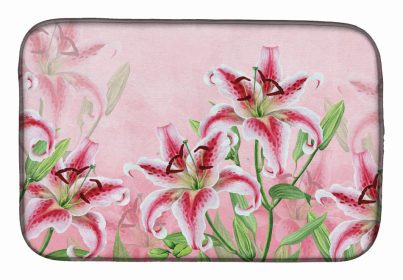 Flowers/Trees Themed Art Dish Drying Mat (Color: Lillies Dish, size: 14 x 21)