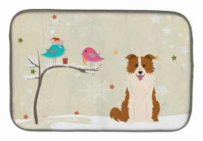 Christmas Presents between Dog Friends Dish Drying Mat (Color: Christmas Presents between Friends, size: 14 x 21)