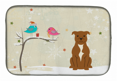 Christmas Presents between Dog Friends Dish Drying Mat (Color: Christmas Presents between Friends, size: 14 x 21)