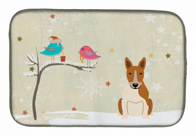Christmas Presents between Dog Friends Dish Drying Mat (Color: Christmas Presents between Friends, size: 14 x 21)