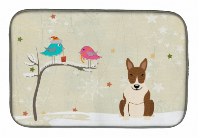 Christmas Presents between Dog Friends Dish Drying Mat (Color: Christmas Presents between Friends, size: 14 x 21)
