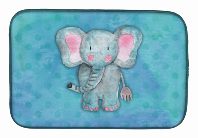 Animal Watercolor Dish Drying Mat (Color: Blue Elepant Watercolor, size: 14 x 21)
