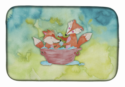 Animal Bathing Watercolor Dish Drying Mat (Color: Foxes Bathing Watercolor, size: 14 x 21)