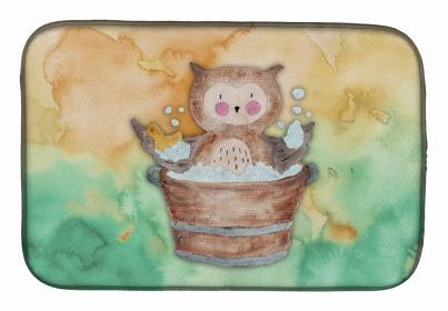Animal Bathing Watercolor Dish Drying Mat (Color: Owl Bathing Watercolor, size: 14 x 21)