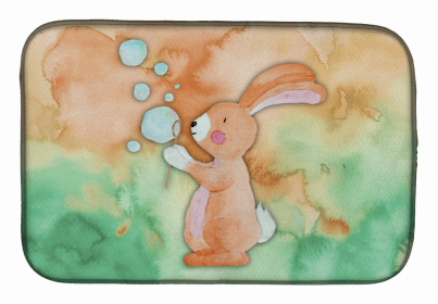 Animal Bathing Watercolor Dish Drying Mat (Color: Rabbit and Bubbles Watercolor, size: 14 x 21)