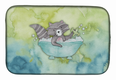 Animal Bathing Watercolor Dish Drying Mat (Color: Raccoon Bathing Watercolor, size: 14 x 21)