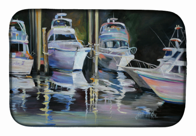 Fishing Boat Dish Drying Mat (Color: Deep Sea Fishing Boats, size: 14 x 21)