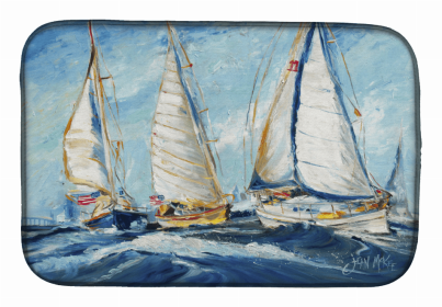 Sailboats Dish Drying Mat (Color: Roll me over Sailboats, size: 14 x 21)