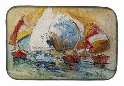Sailboats Dish Drying Mat (Color: Buzzards Sailboat Race, size: 14 x 21)