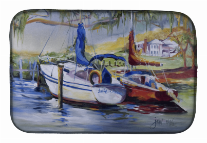 Sailboats Dish Drying Mat (Color: Lucky Dream Sailboat, size: 14 x 21)