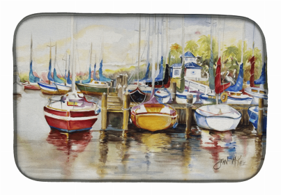 Sailboats Dish Drying Mat (Color: Paradise Yacht Club II Sailboats, size: 14 x 21)