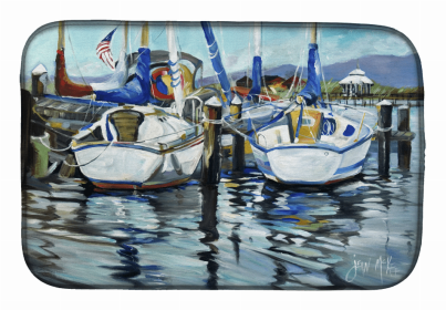 Sailboats Dish Drying Mat (Color: Tourquoise Bay Sailboat, size: 14 x 21)