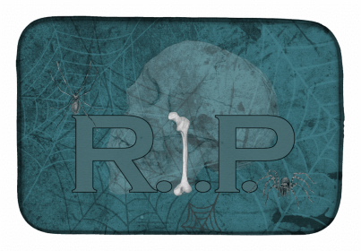 Halloween themed Dish Drying Mat (Color: RIP Rest in Peace with spider web Halloween, size: 14 x 21)