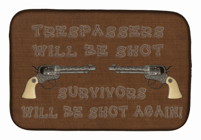 Cow Girl/Boy Dish Drying Mat (Color: Tresspassers will be shot, size: 14 x 21)
