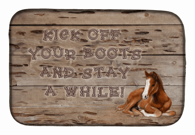 Cow Girl/Boy Dish Drying Mat (Color: Kick off your boots and stay a while, size: 14 x 21)