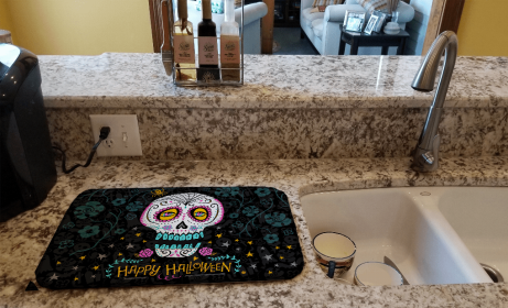 Halloween themed Dish Drying Mat (Color: Happy Halloween Day of the Dead, size: 14 x 21)